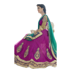 Triveni Awesome Magenta Colored Border Worked Net Jacquard Lehenga Choli